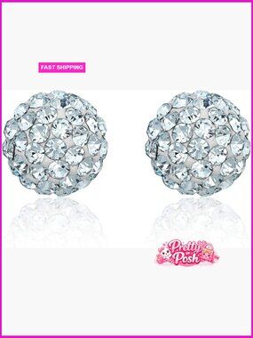 10K Yellow Gold Swarovski Crystal Ball Stud Earrings 6mm 8mm